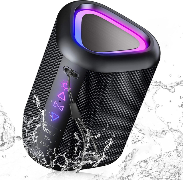 New Upgraded Portable BT5.3 Speaker, IPX7 Waterproof, Enhanced Bass, Colourful Led Light, Outdoor Speakers for Travel, Party