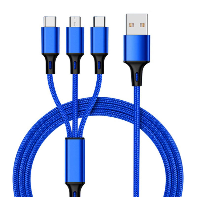 Custom 3in1 Charging Cable Nylon Braided Aluminum Alloy 3 in 1 Mobile Phone Charging Cable Type C Android Micro 8pin Usb Cable